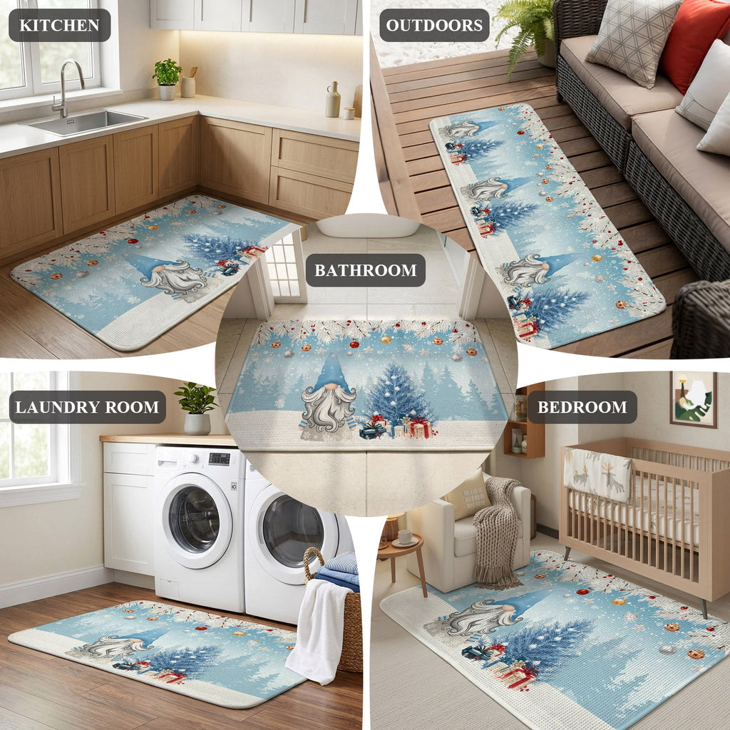Pink Gnomes Christmas Washable Area Rugs for Living Room Bedroom, Large Non Slip Indoor Floor Carpet Absorbent Xmas Tree Gifts Winter Snowflake Birds Door Mat Rugs for Bathroom Entryway 47.2"x63"