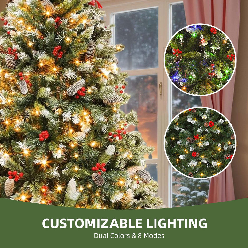 Uforic 7.5ft Pre-Lit Artificial Christmas Tree with 1398 Branch Tips&550 Lights, Remote Control, Green