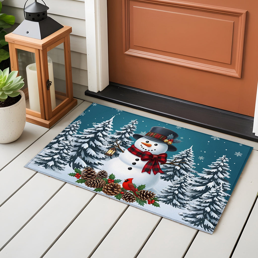 5x7 Area Rugs, Light Blue Snowman Christmas Non-Skid Rubber Backing Large Rectangle Rugs - Living Room Bedroom Home Office, Xmas Pinecone Tree Snowflake Indoor Floor Mat Carpets Washable Rug