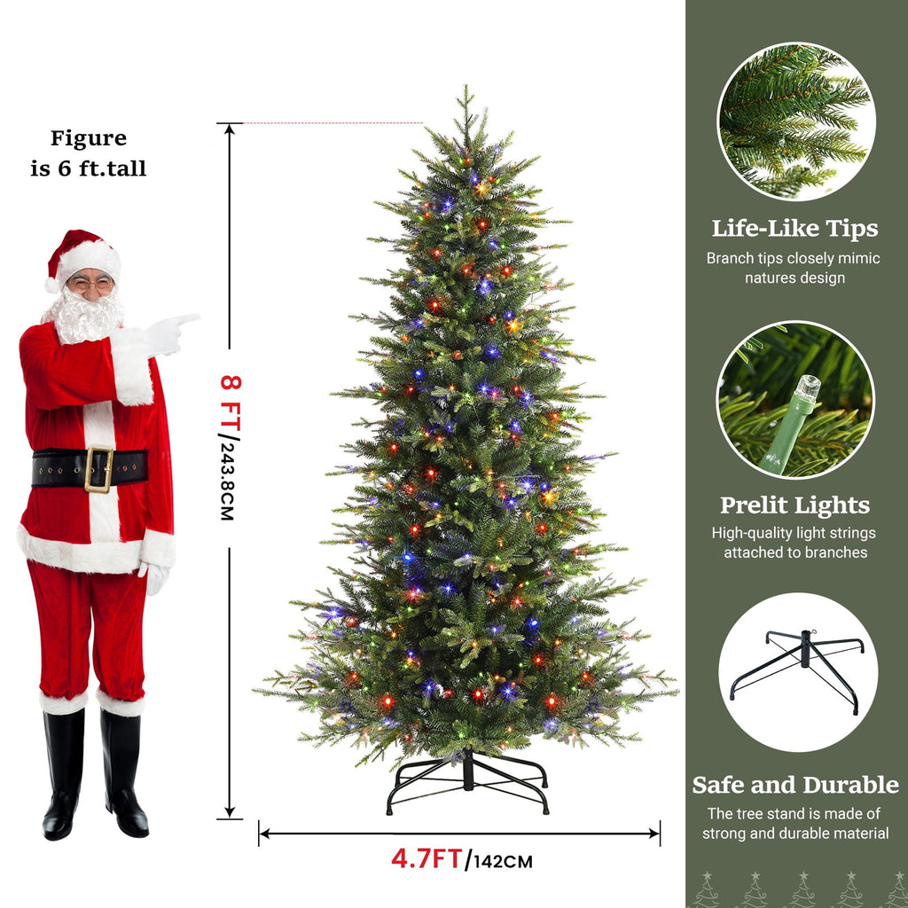 Lolsea 7ft Prelit Aspen Noble Fir Artificial Christmas Tree with Realistic PE Foliage, Warm White & Multi-Color Lights and Remote Control