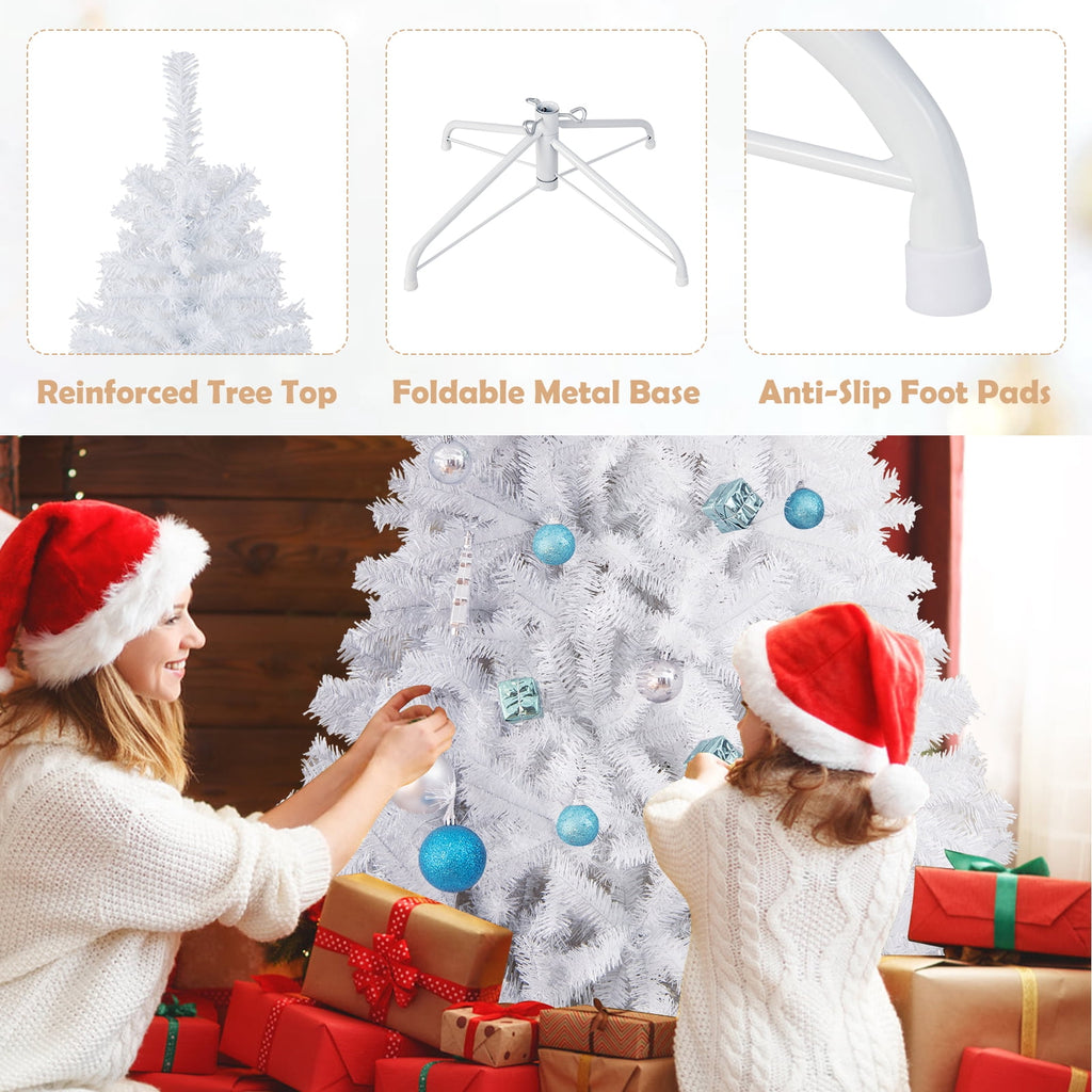 Costway 6 FT Unlit Christmas Tree Hinged with 1000 Branch Tips White