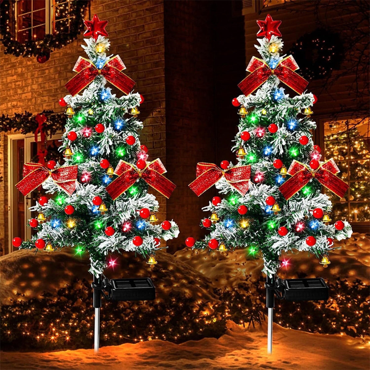 Kumdkd 2-Pack Solar Christmas Tree Lights Outdoor - 40 LED Waterproof Decor with Snow Effect, Auto on/off, 12H Runtime, IP65 Rated for Yard, Garden & Pathway Holiday Decorations