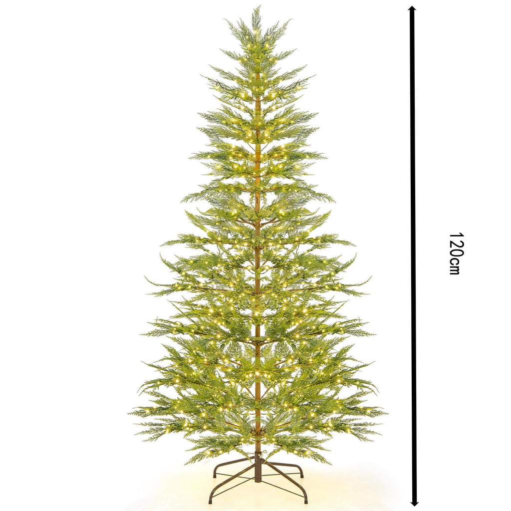 Pre-Lit Artificial Christmas Tree with 100 Warm White LED Lights, Realistic Hinged Green Christmas Tree with Foldable Metal Stand, Easy Setup Indoor Christmas Decor for Home, Office & Holiday Party