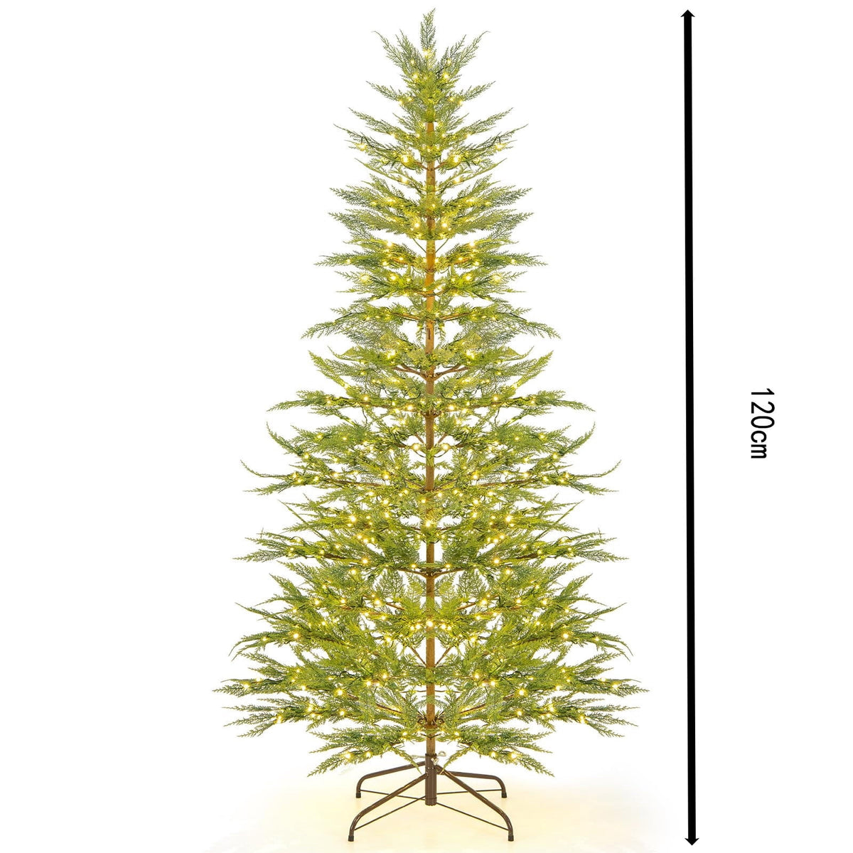 Pre-Lit Artificial Christmas Tree with 100 Warm White LED Lights, Realistic Hinged Green Christmas Tree with Foldable Metal Stand, Easy Setup Indoor Christmas Decor for Home, Office & Holiday Party