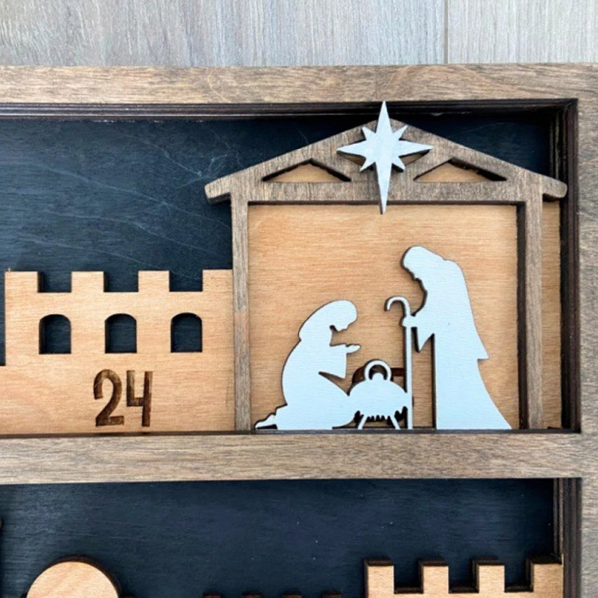 Christmas Manger Scene Countdowns Calendar Nativity Decoration with Base for Office Supplies or Shelf Display