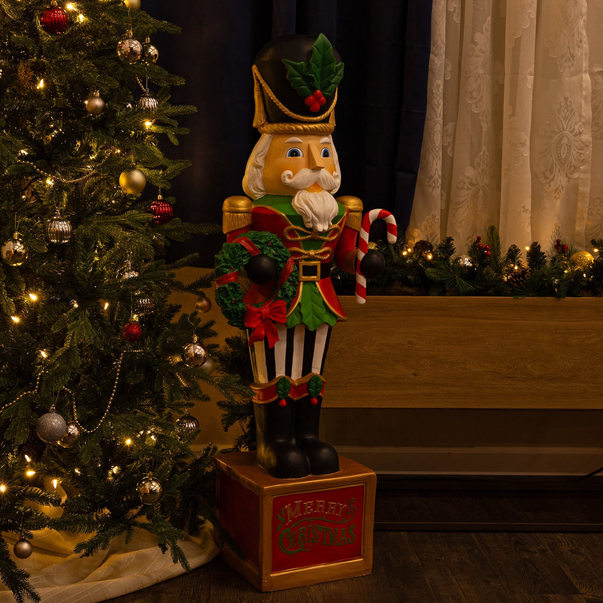 Sunnydaze Green Resin Karl the Christmas Nutcracker Statue, 48"