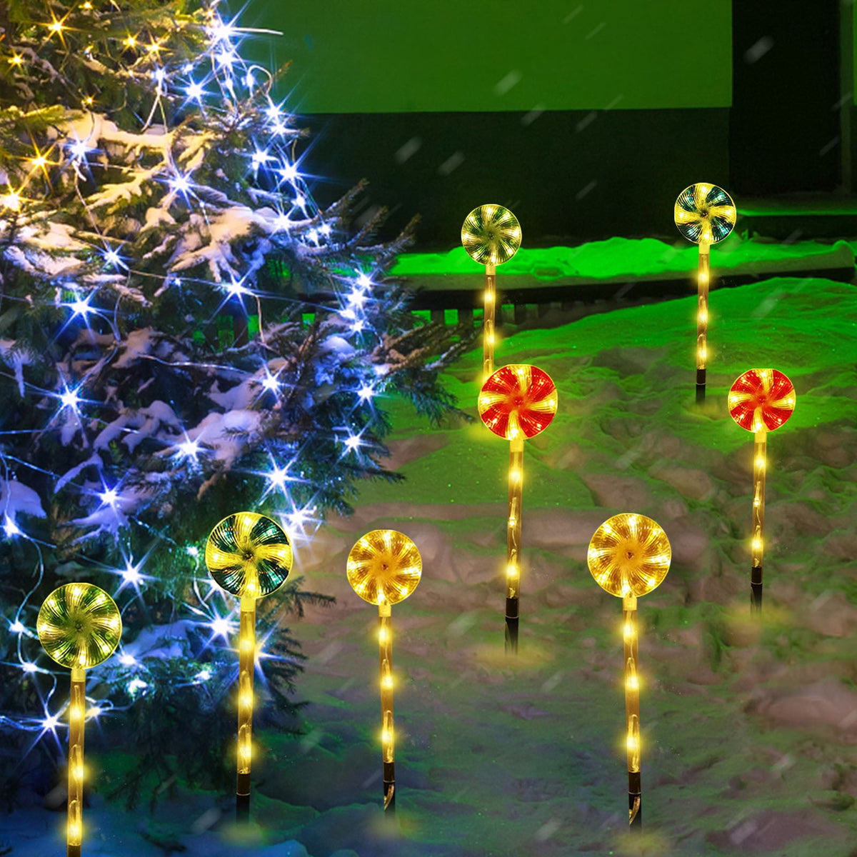 8pcs Outdoor Christmas Lights, 14.6in CXALSSY C9 LED Solar Christmas Lights near Me, Solar Outdoor Christmas Lights for House, IP65 Waterproof XMAS Candy Cane Decorations