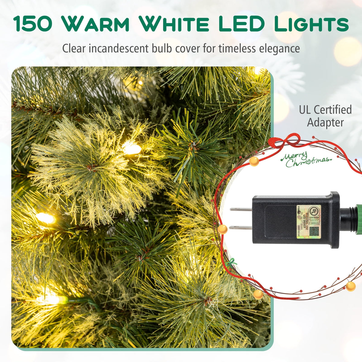 Costway 7 FT Pre-Lit Pencil Artificial Christmas Tree with 150 LED Warm White Lights,8 Modes