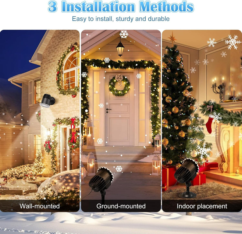 Uncahome Christmas LED Snowflake Projector Lights Outdoor, 3D Snowfall Projection Lamp Outside Waterproof, Black