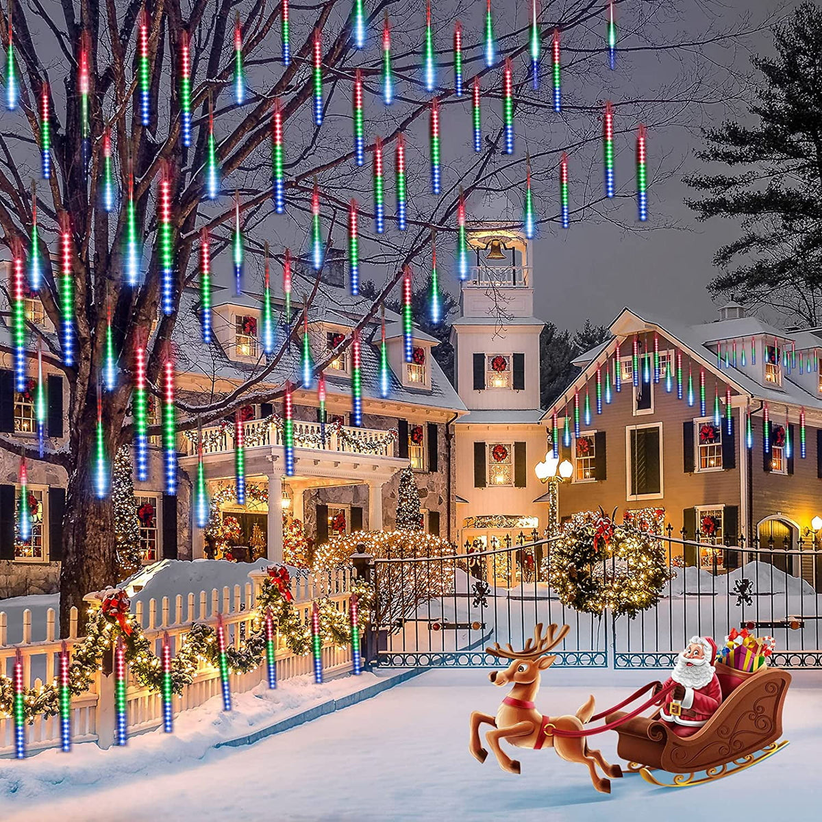 Christmas Lights, Meteor Shower Icicle String Lights, 18 Inches 8 Tubes 288 LED Christmas Lights Outdoor Dropping Lights, Hanging Falling Rain Lights Holiday Christmas Tree Lights, Blue