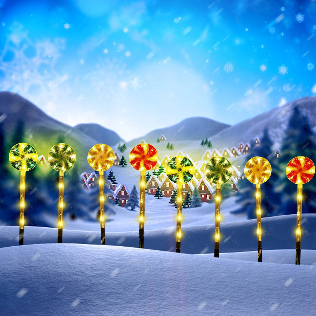 8pcs Outdoor Christmas Lights, 14.6in CXALSSY C9 LED Solar Christmas Lights near Me, Solar Outdoor Christmas Lights for House, IP65 Waterproof XMAS Candy Cane Decorations