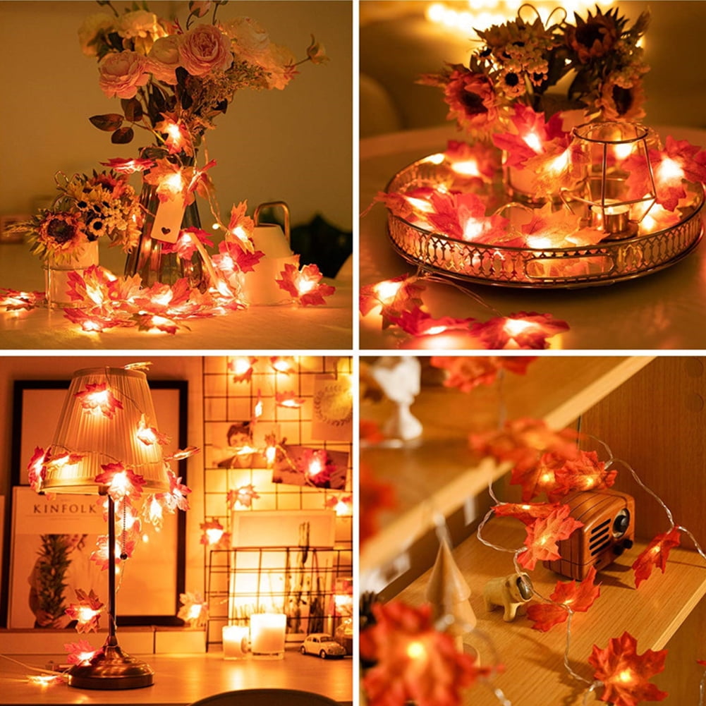 Scidweet 6 Pack Fall Garland with Lights, 60FT 120 LED Fake Autumn Maple Leaves Garland Indoor Outdoor Fall Decorations for Home Patio Party Table Thanksgiving Harvest Halloween Decor, Orange