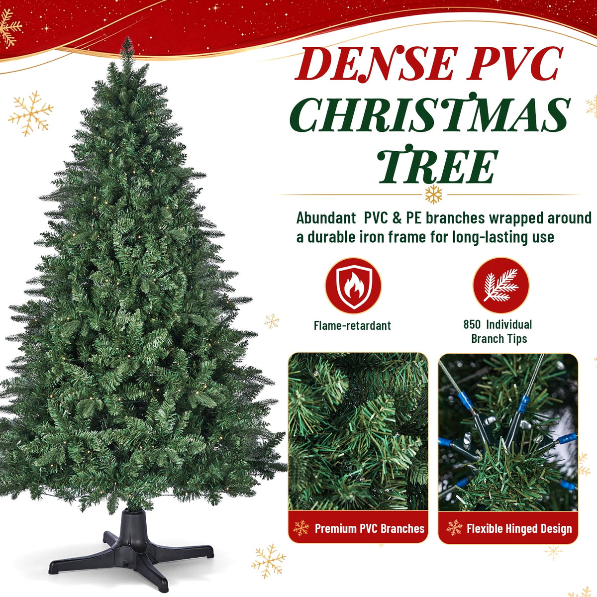 Ktaxon 6FT Pre-Lit Artificial Christmas Tree Rotating Tree PE + PVC with 8 Modes 360-Degree Rotating Stand,Green