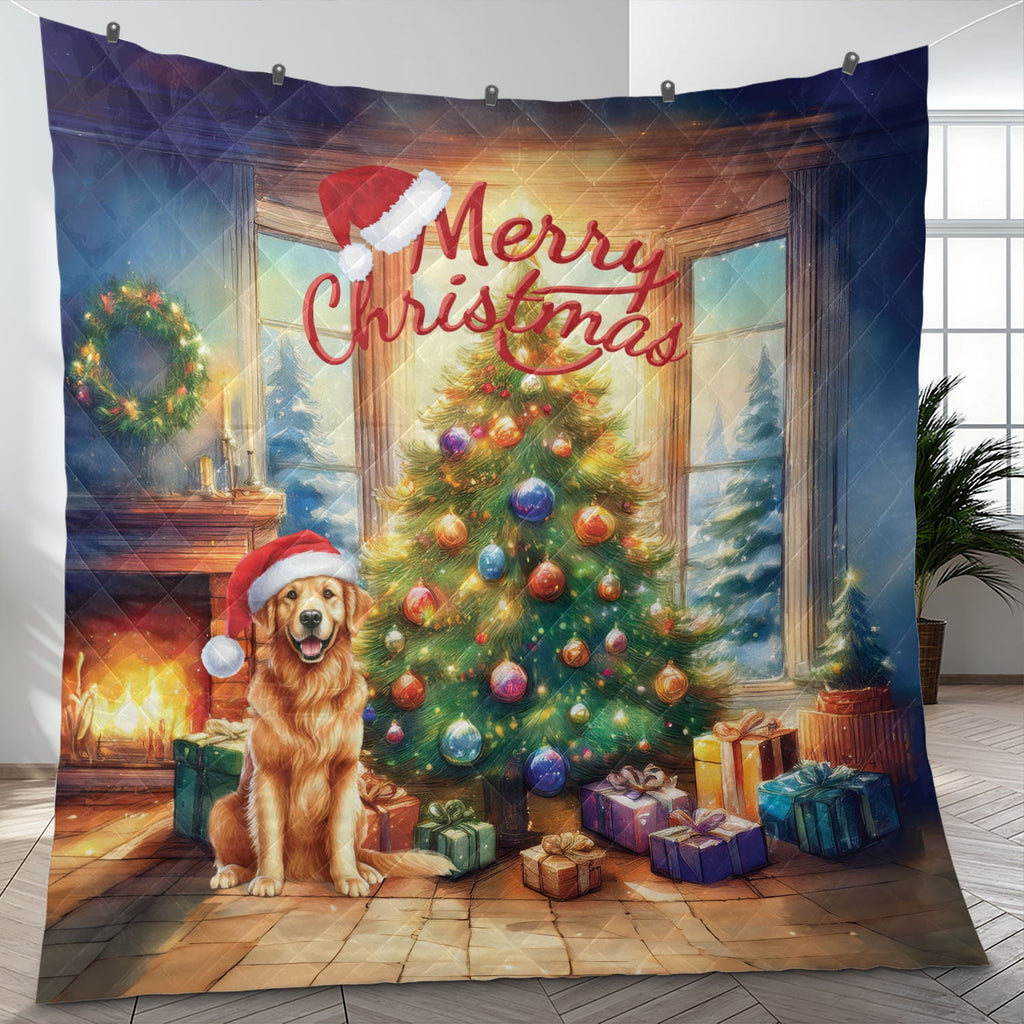 Merry Christmas French Bulldog Santa Hat Xmas Tree Winter Holiday Quilt Bedding Set Dog Lover Gifts 1 Blanket Bed Cover 2 Pillowcases - 01013