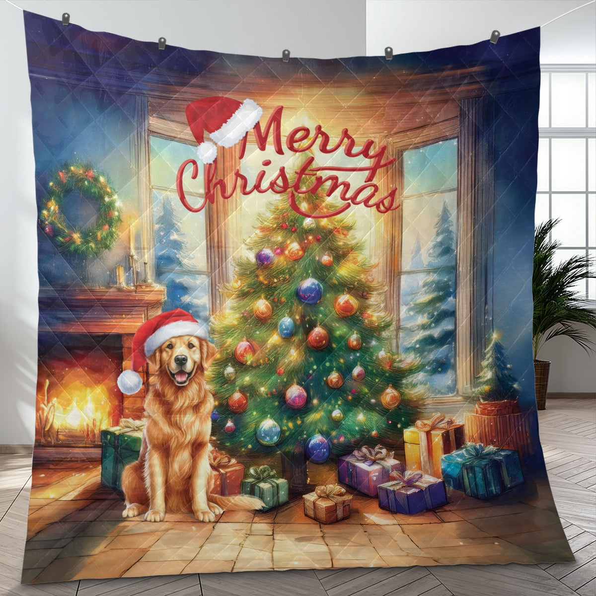 Merry Christmas French Bulldog Santa Hat Xmas Tree Winter Holiday Quilt Bedding Set Dog Lover Gifts 1 Blanket Bed Cover 2 Pillowcases - 01013