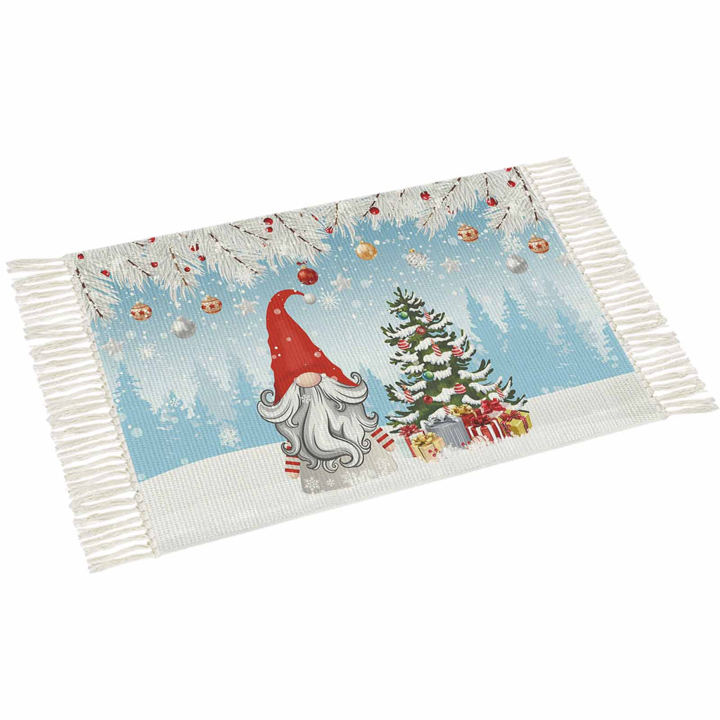 Grey Red Christmas Large Area Rug 4x6ft Woven Runner Rug,Snowflake Gnomes Xmas Tree Winter Gifts Living Room Bedroom Kitchen Bathroom Classroom Carpet with Tassels,Indoor Outdoor Throw Door Mat