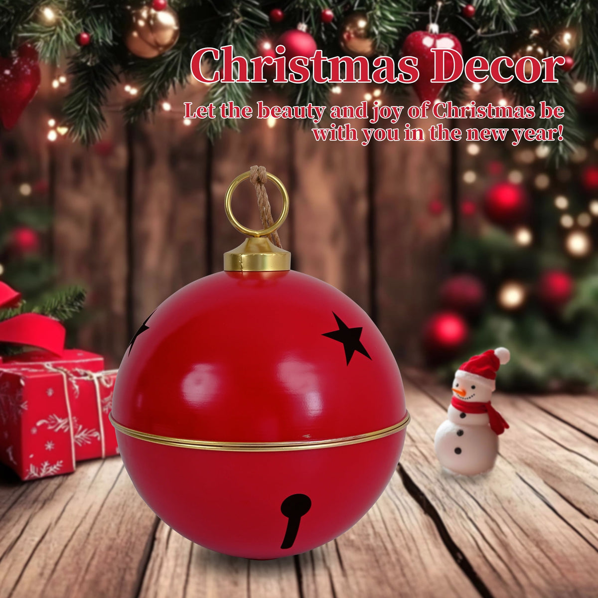 16inch Large Christmas Ball Ornament for Christmas Decoration, Vintage Christmas Bells Decor for Tree, Mantel, Farmhouse Holiday Home & Outdoor Decorations