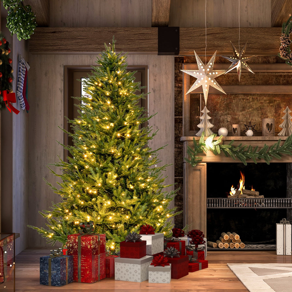 Topbuy 6FT Artificial Christmas Tree Pre-lit Xmas Tree with 280 Warm White LED Lights 8 Lighting Modes 788 PE & PVC Branch Tips