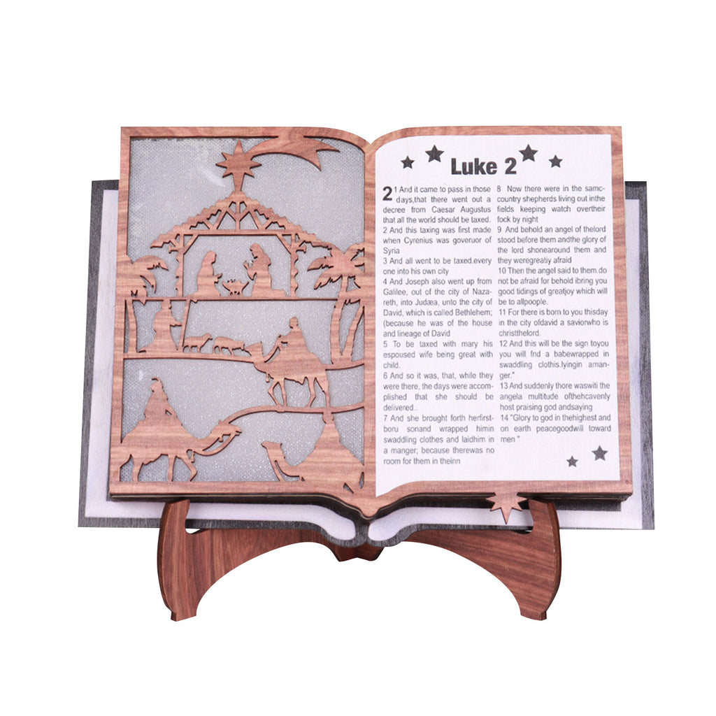 3D Christmas Wooden Nativity Scene Book Display with Light, Wooden Nativity Set, Nativity Scene Decorations with LED Light for Shelves Decorations