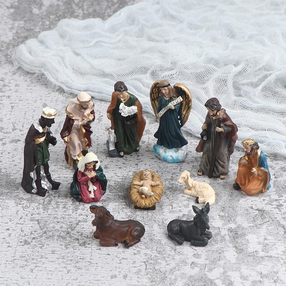 Christmas Nativity Set, 11Pcs Figures Real Life Nativity Full Complete Resin Ornaments, Nativity Scene with Resin Figures Statue Resin Crafts, Mini Jesus Resin Nativity Set,Christmas Decorations