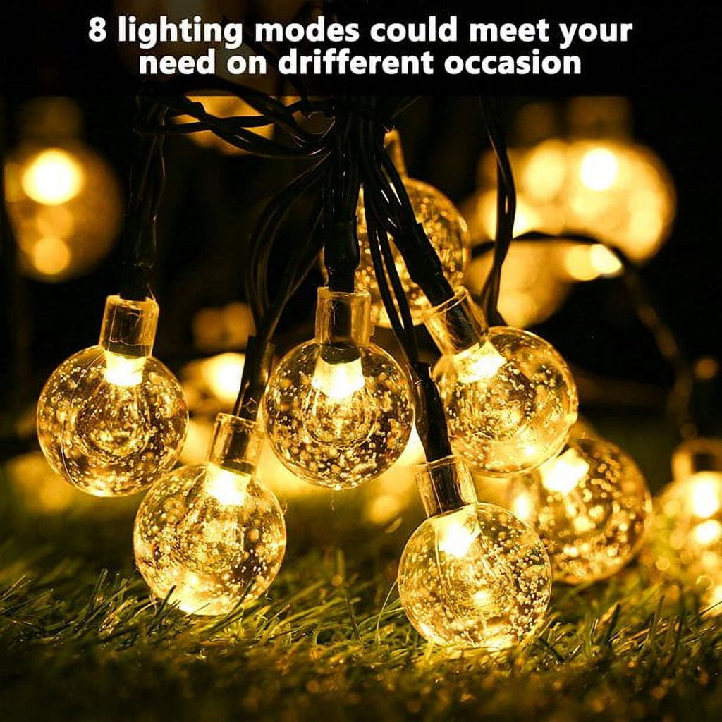 Juhefa Solar String Lights Outdoor 60 Led 35.6 ft Crystal Globe Lights for Garden Yard Porch Wedding Party Decor (White)
