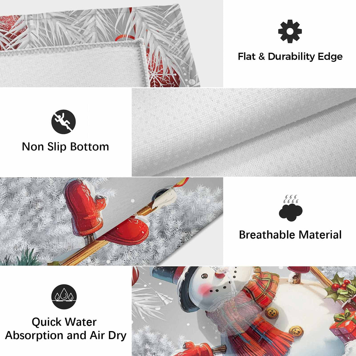 Grey Snowman Christmas Outdoor Rug for Patio/Deck/Porch, Non-Slip Large Area Rug 4 x 6 Ft, Xmas Tree Red Balls Snowflake Indoor Outdoor Rugs Washable Area Rugs, Reversible Camping Rug Carpet Runner