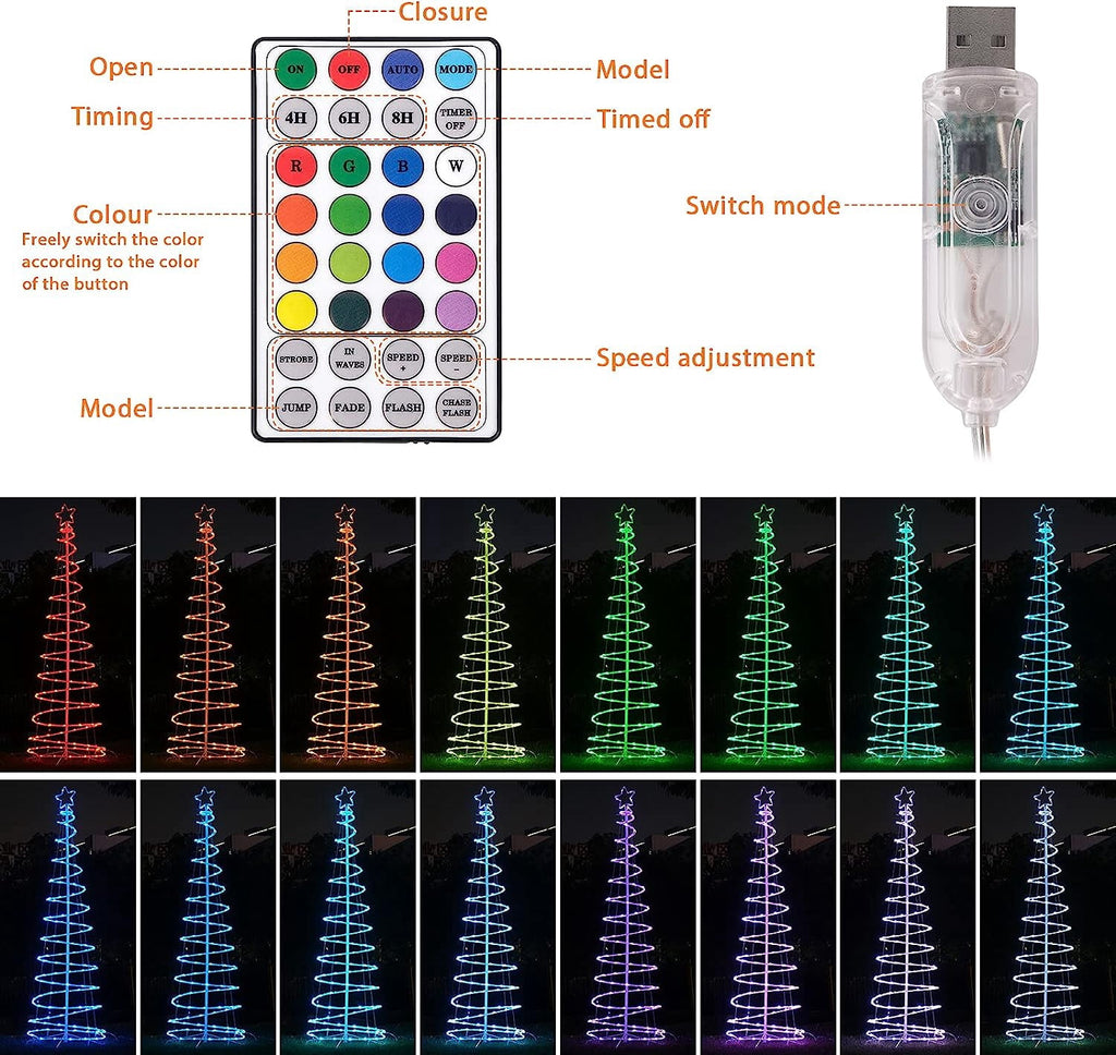 Colorful Lighted Spiral Christmas Tree Lights with Remote, 4FT