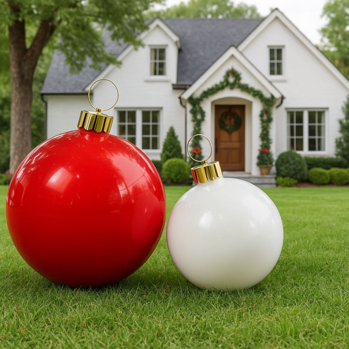 Holiball The Inflatable Ornament - Set of Two - Large Classic Red /Medium Classic Green Inflatable Ornaments