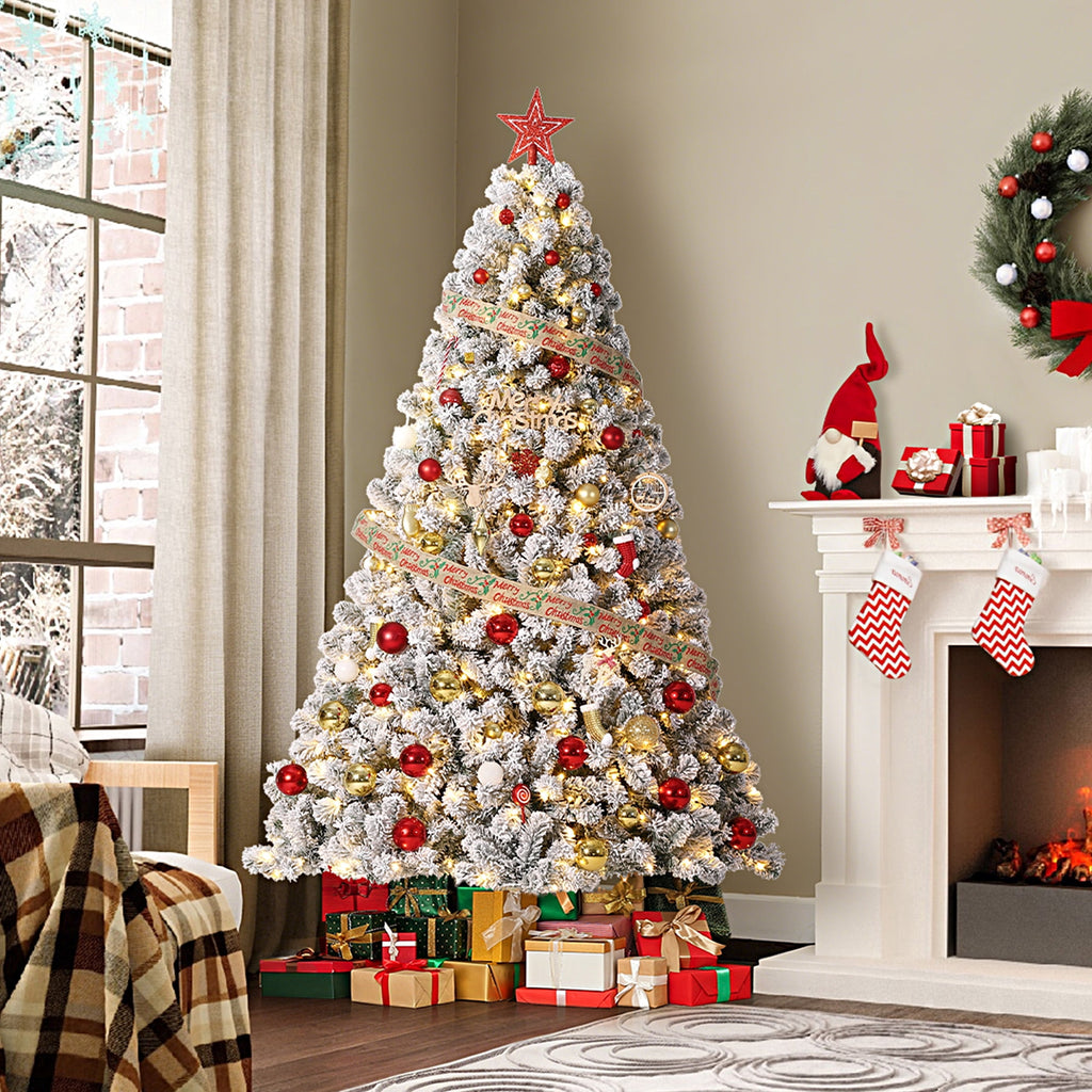 JoanKaren 7.5' Pre-Lit Green Artificial Christmas Tree,Metal Stand Full Xmas Tree with 600 Multicolor Lights