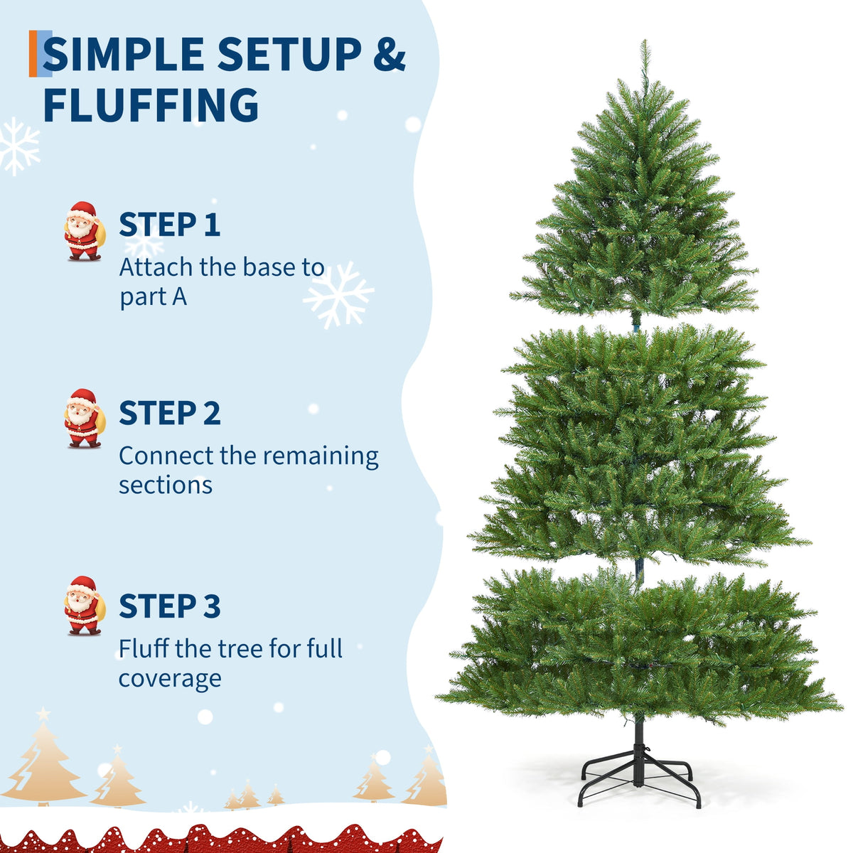 JoanKaren 7.5' Pre-Lit Green Artificial Christmas Tree,Metal Stand Full Xmas Tree with 600 Multicolor Lights