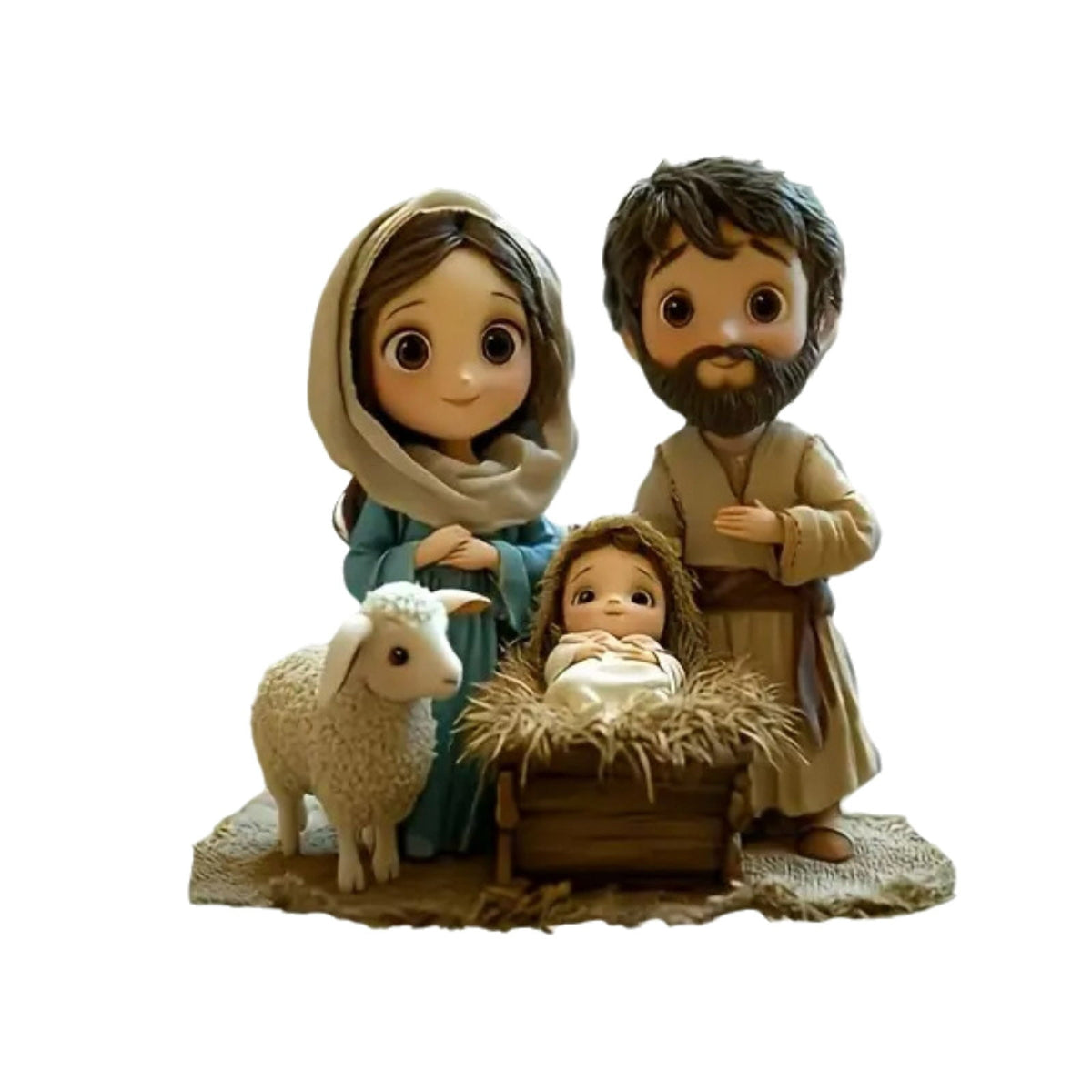2D Acrylic Nativity Scene - Flat Manger Tabletop Decor with Sheep & Holy Family (Khaki)