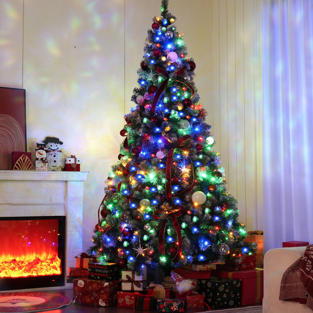 Yexmas 6ft Pre-Lit Green Christmas Tree, 11 Modes Colored LED Lights, Artificial Xmas Tree with Large Storage Bag