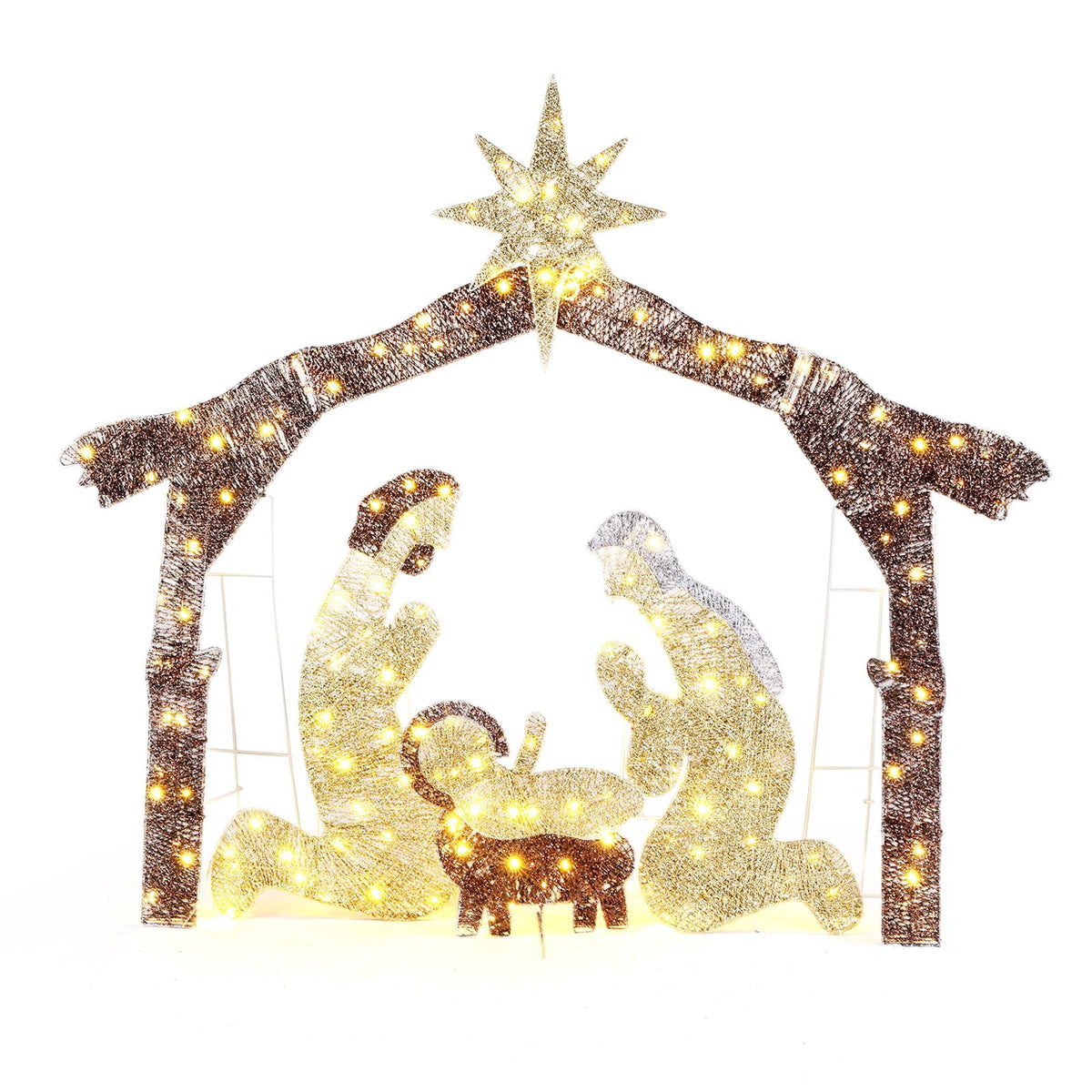 EDOEMSE 6FT Lighted Nativity Scene Yard Decoration, Brown Roof Garden Jesus Christmas Display with 190 LED Lights for Outdoor Holiday Lawn Decor