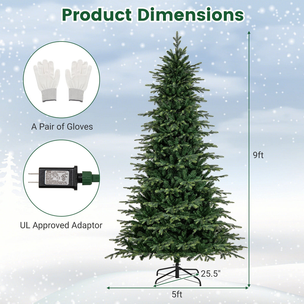 Topbuy 9 FT Pre-lit Artificial Christmas Tree Hinged Xmas Tree with 1770 Branch Tips 560 Multicolored & Warm White LED Lights