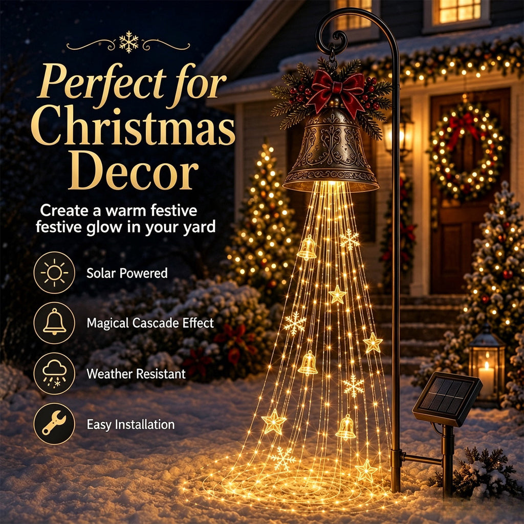 Luckky Santa’s Flying Sleigh Gift Cascade Solar Christmas Garden Light,Warm Golden Cascading LED Lights with Falling Gifts & Star,Solar Powered Outdoor Holiday Decor for Lawn,Pathway & Yard