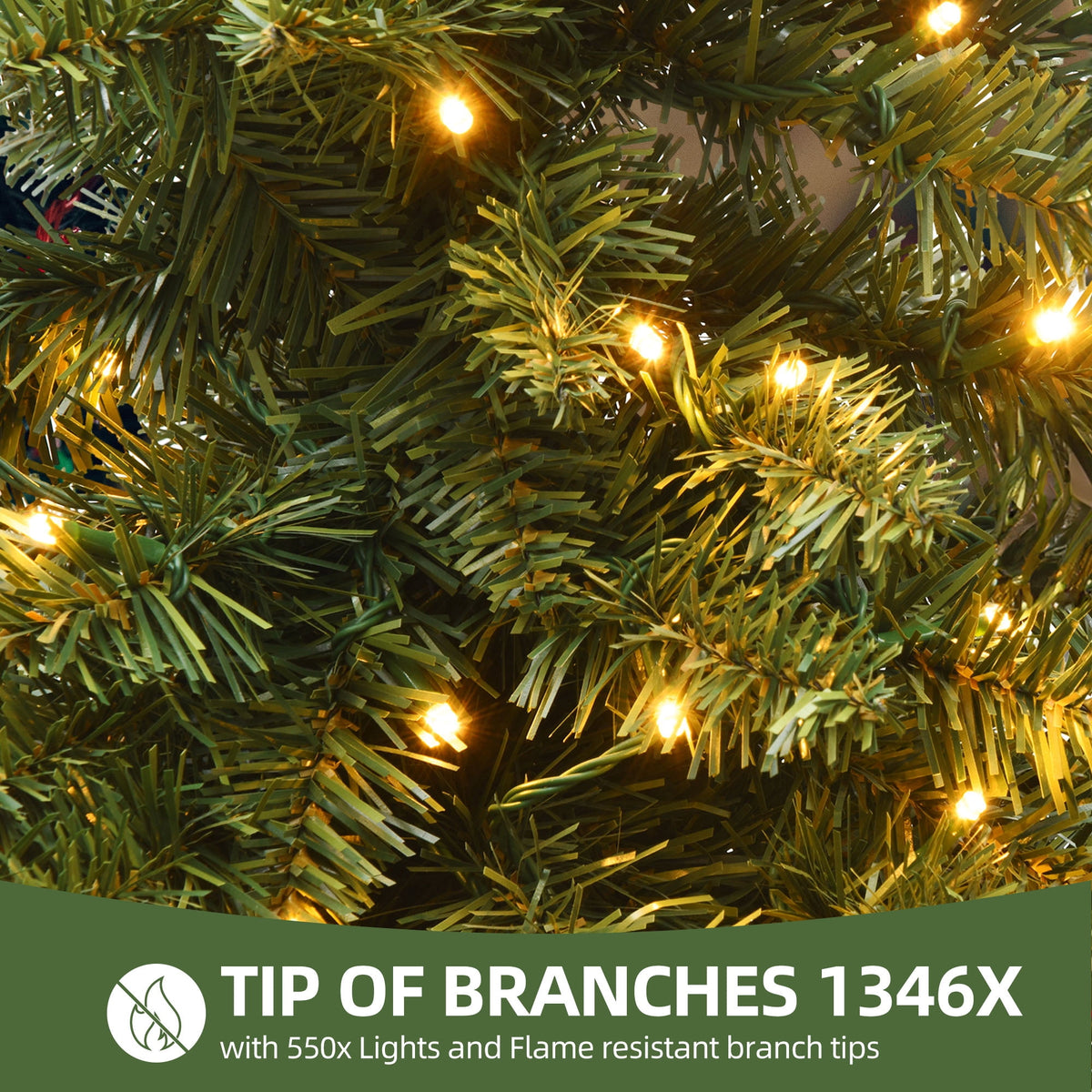 Uforic 6ft Pre-lit Hinged Spruce Artificial Christmas Tree with 1000 Branch Tips & 250 Lights, Remote Control, 11 Light Modes, Green