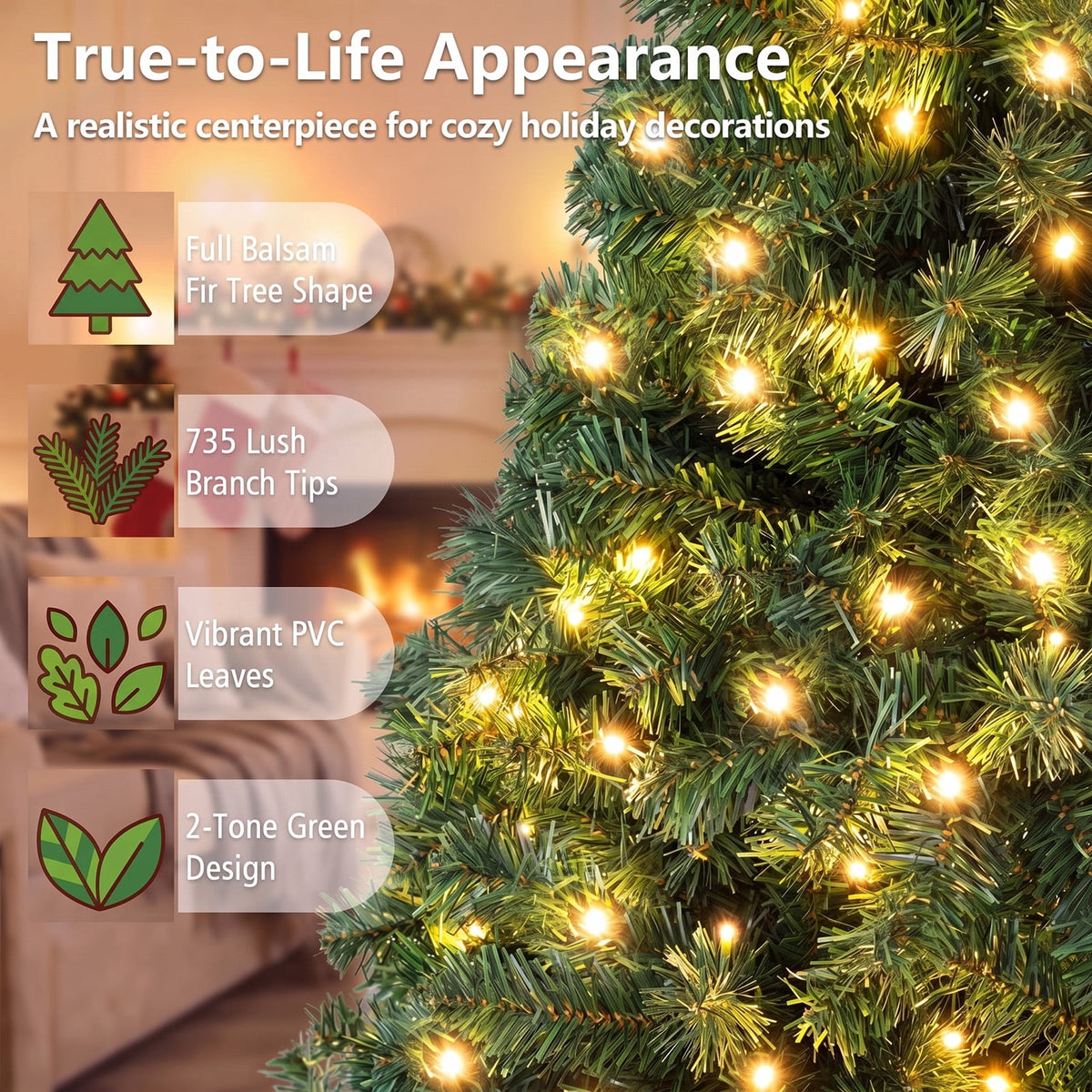 Costway 7Ft Pre-Lit PVC Hinged Christmas Tree 300 LED Lights Green