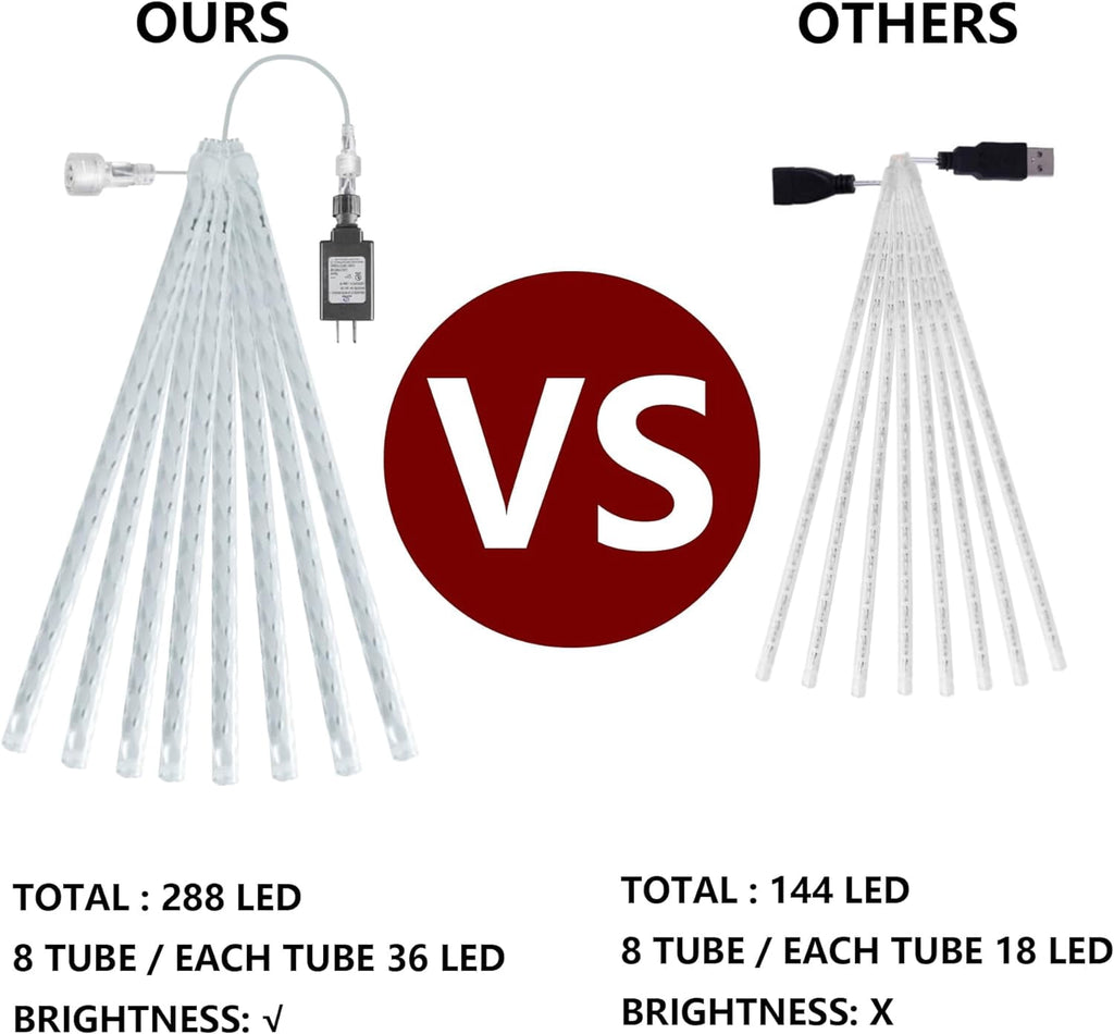 Morttic Christmas Light, Meteor Shower Rain Lights 12 Inch 8 Tubes, Waterproof Plug in Falling Rain Lights Christmas Decorations for Xmas Bushes Tree Yard Party Outdoor Decor (Cool White)