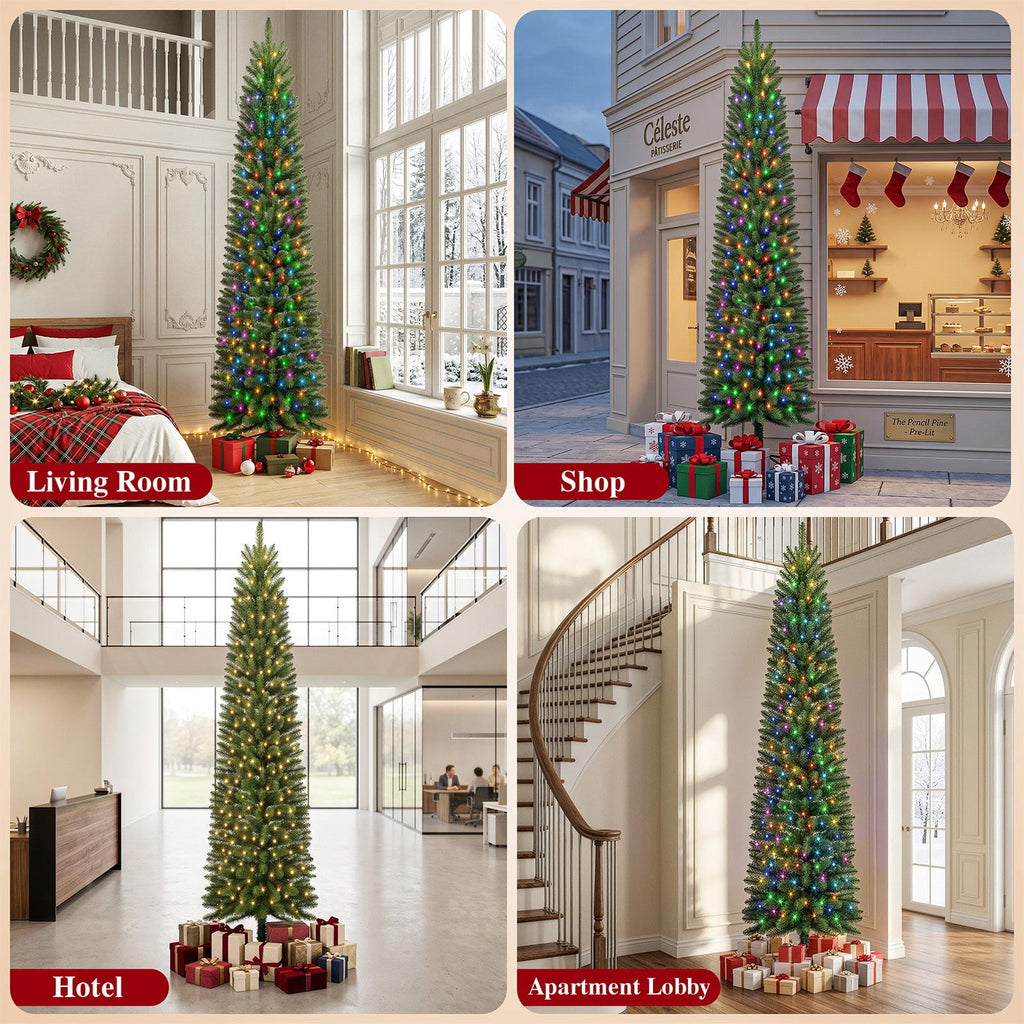 Goosiay Pre-Lit Pencil Artificial Christmas Tree, 6ft Xmas Tree with Metal Stand for Christmas Decoration, Green