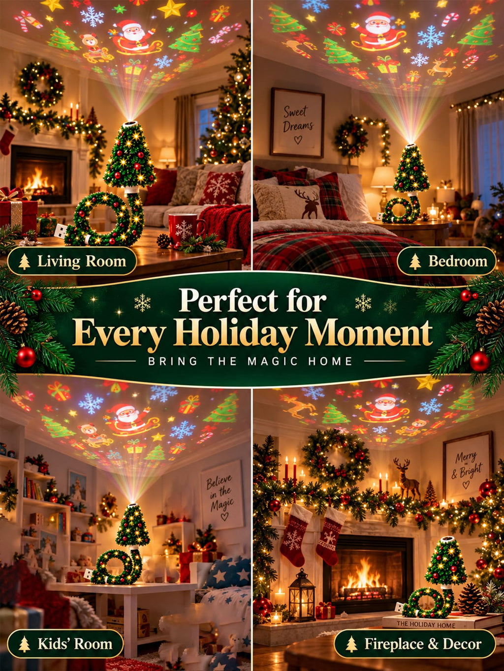 Plug and Play HD Christmas Projector, Christmas Projector Indoor, Holiday Projector Light, Plug and Play Holiday Projector Indoor Christmas Decorations for Home, Wall and Party
