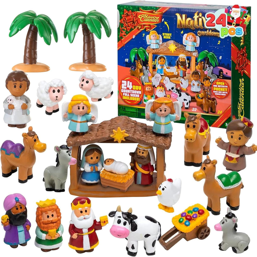 Joyfy Christmas Advent Calendar 2026 Nativity Figurine Set,Christmas Countdown Nativity Scene Set for Kids Boys Girls,24 PCS Nativity Advent Calendar