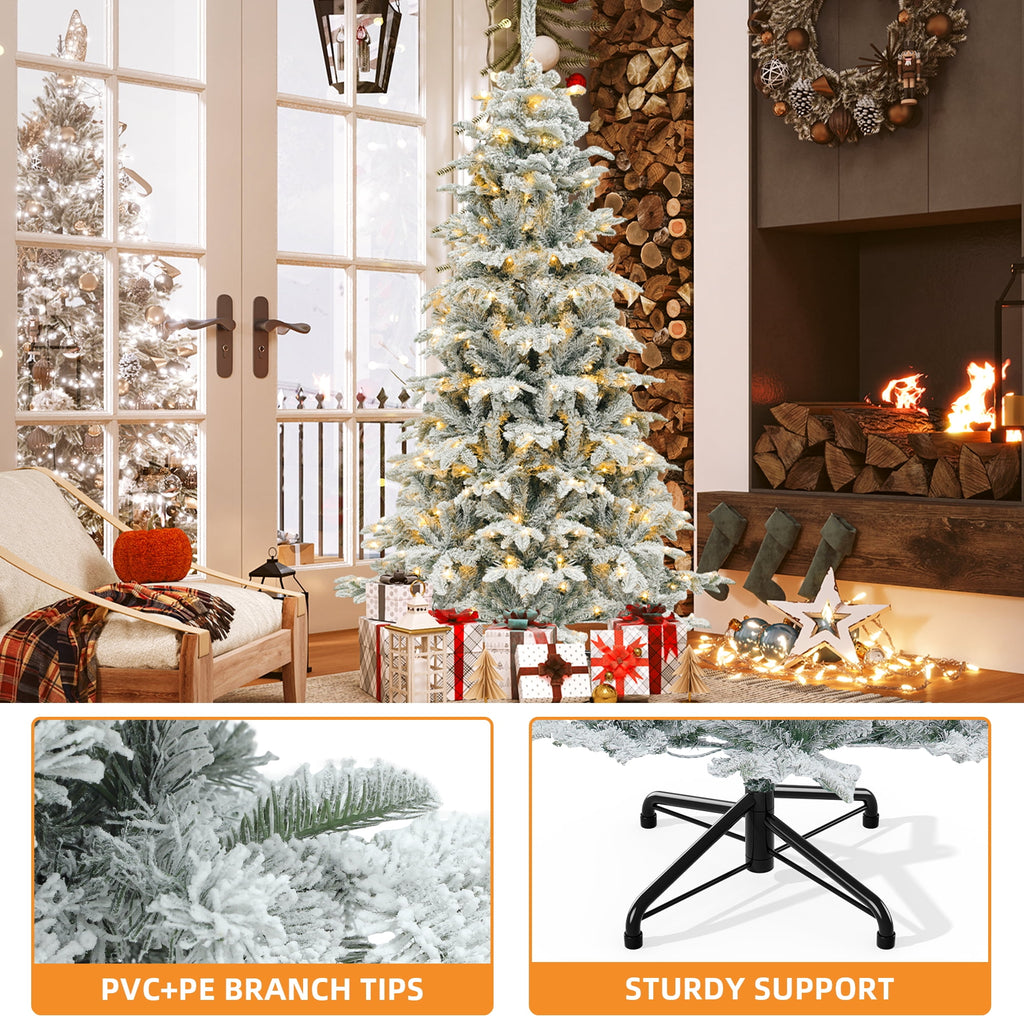 Uforic 7.5FT Pre-Lit Flocked Artificial Christmas Tree with 1010 Branch Tips, 450 Lights for Home, Office & Party Decor