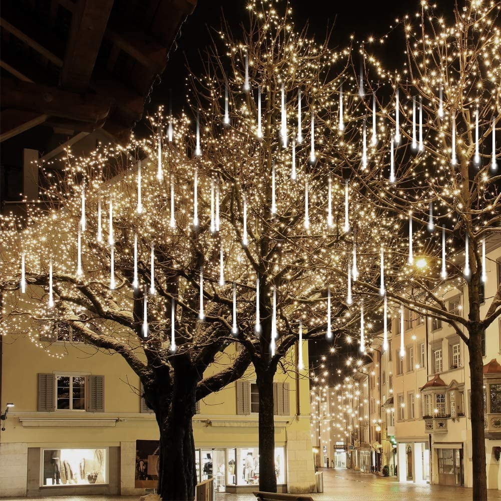 Christmas Lights, Meteor Shower Icicle String Lights, 18 Inches 8 Tubes 288 LED Christmas Lights Outdoor Dropping Lights, Hanging Falling Rain Lights Holiday Christmas Tree Lights, Blue
