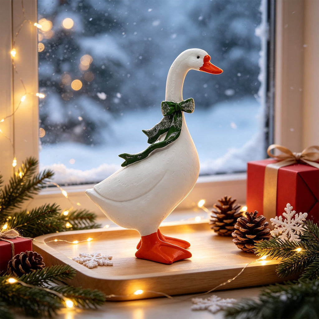 CHJK Hand-Painted Large Porch Goose Statue, Eye-catching Christmas Resin Goosey Ornaments Figurine, Compact Tabletop Ideal For Holiday Parties And Family Decor Must Have Christmas Gift