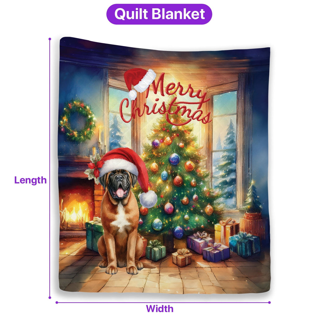 Merry Christmas French Bulldog Santa Hat Xmas Tree Winter Holiday Quilt Bedding Set Dog Lover Gifts 1 Blanket Bed Cover 2 Pillowcases - 01013