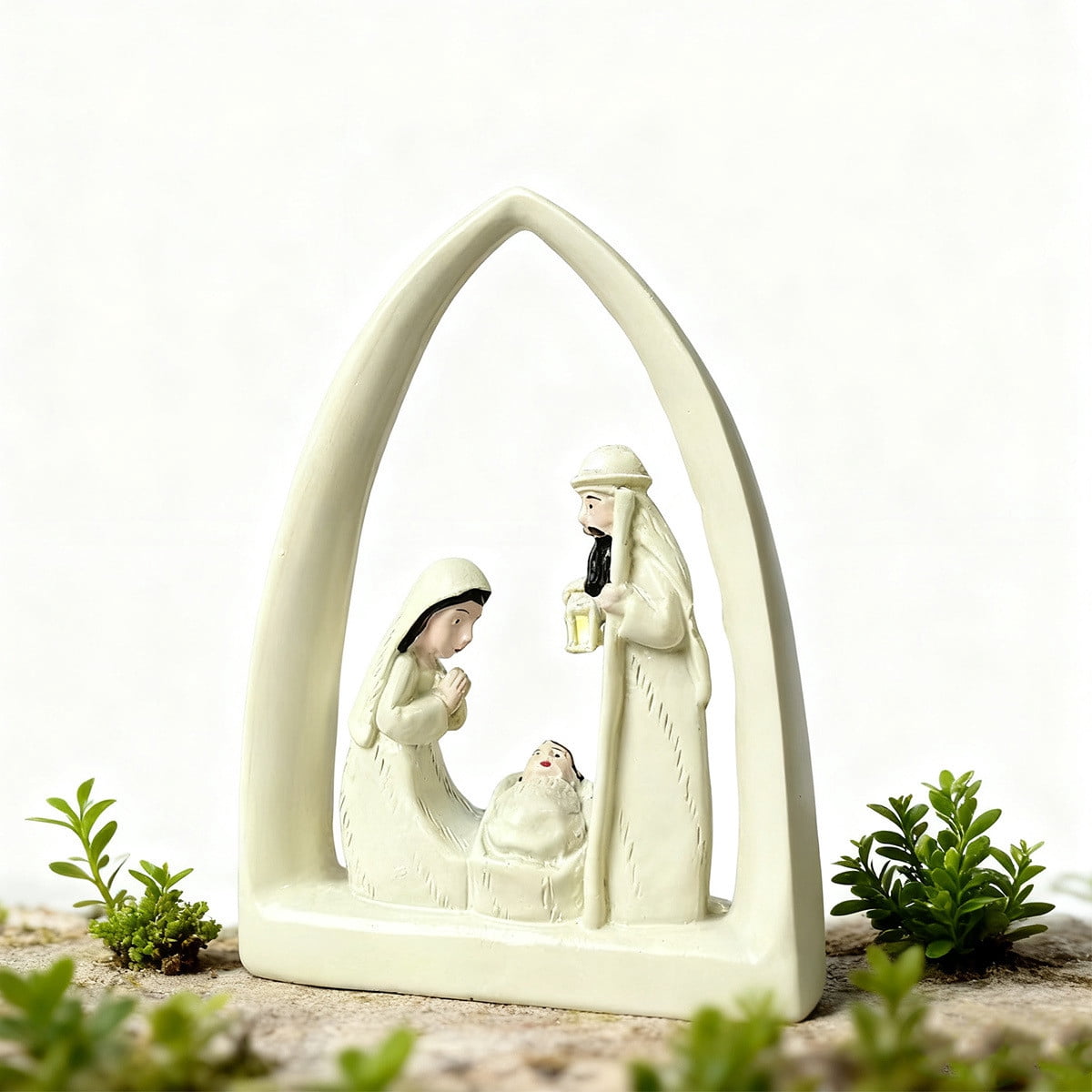White Resin Nativity Set for Christmas Indoor, Porcelain Nativity Scene with Manger, Modern Christmas Holy Family Nativity Sets & Figures for Home Tabletop Shelf Display Decoration