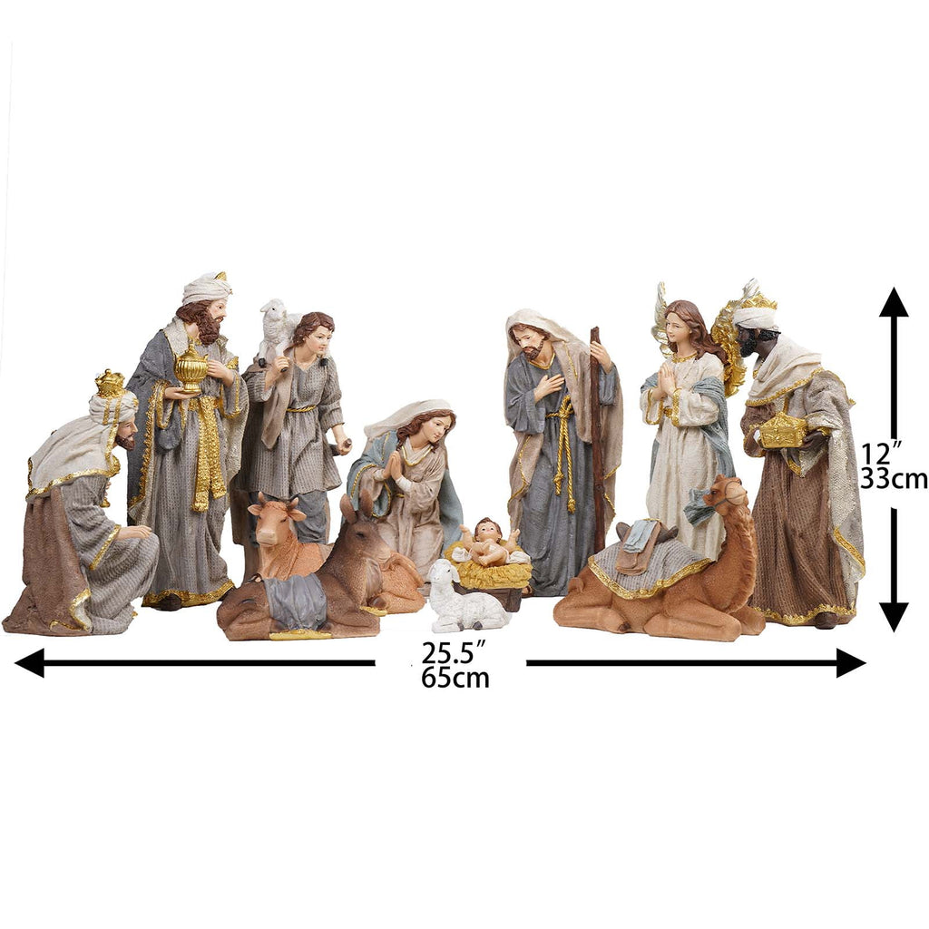 Nativity Set Christmas Indoor 12 inch 12 Pcs Scene Statue Figurines Jesus Manger Crib Gift Catholic Religious Decor