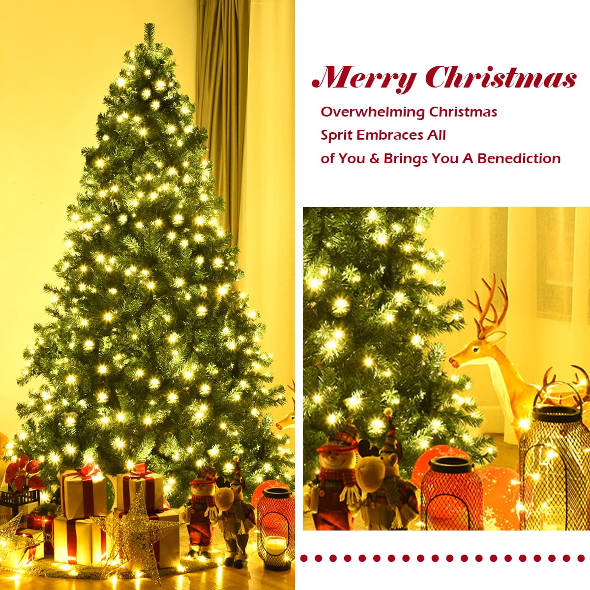Costway 7.5Ft Pre-Lit Hinged PVC Christmas Tree 400 LED Lights