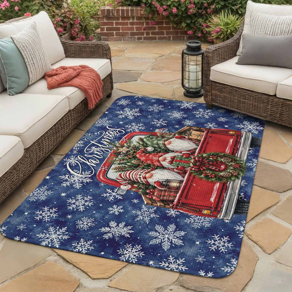 Red Truck Christmas Washable Area Rugs for Living Room Bedroom, Large Non Slip Indoor Floor Carpet Absorbent Xmas Tree Gnomes Navy Blue Snowflake Door Mat Rugs for Bathroom Entryway 63"x90.6"