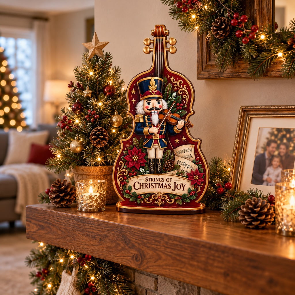 Layered Christmas Violin Nutcracker Tabletop Display for Musicians